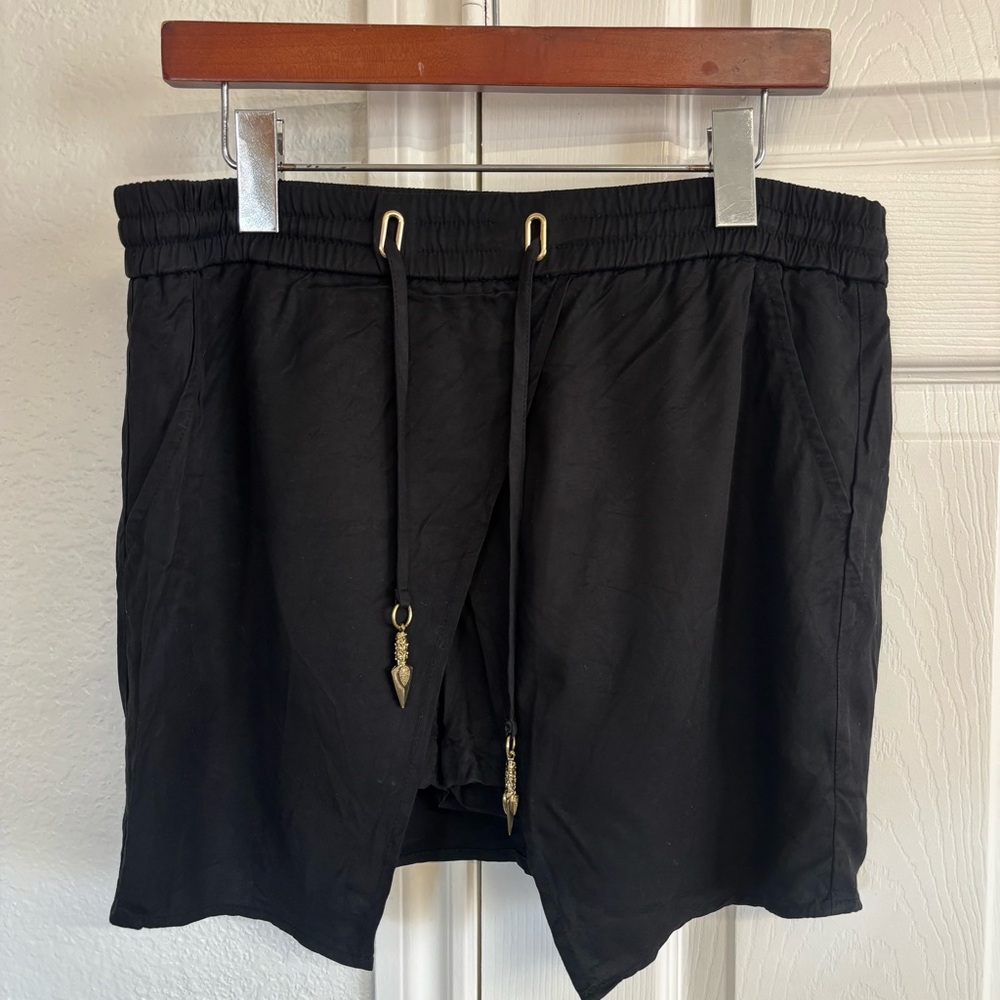 Thomas Wylde Black Linen Gold Detail Skort Shorts Size S